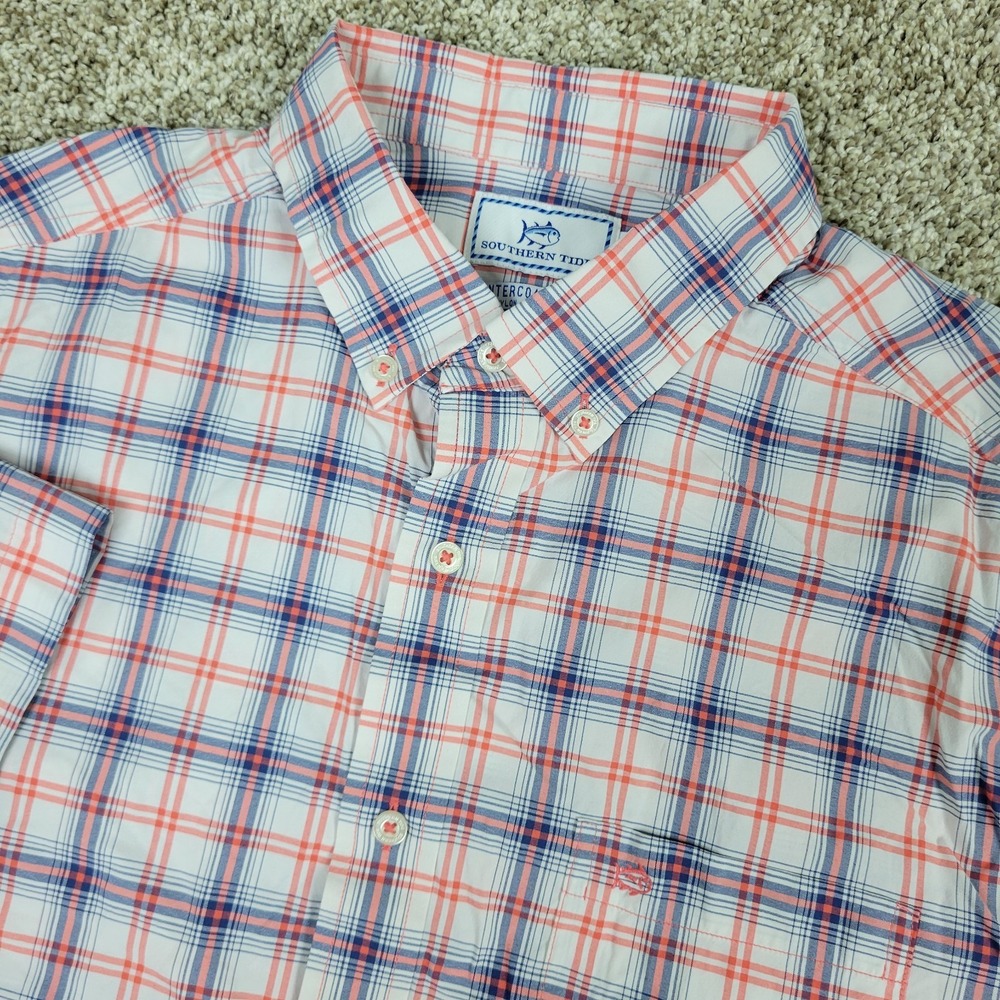 Southern Tide Intercoastal Mens Large White Plaid Performance Button Down SS